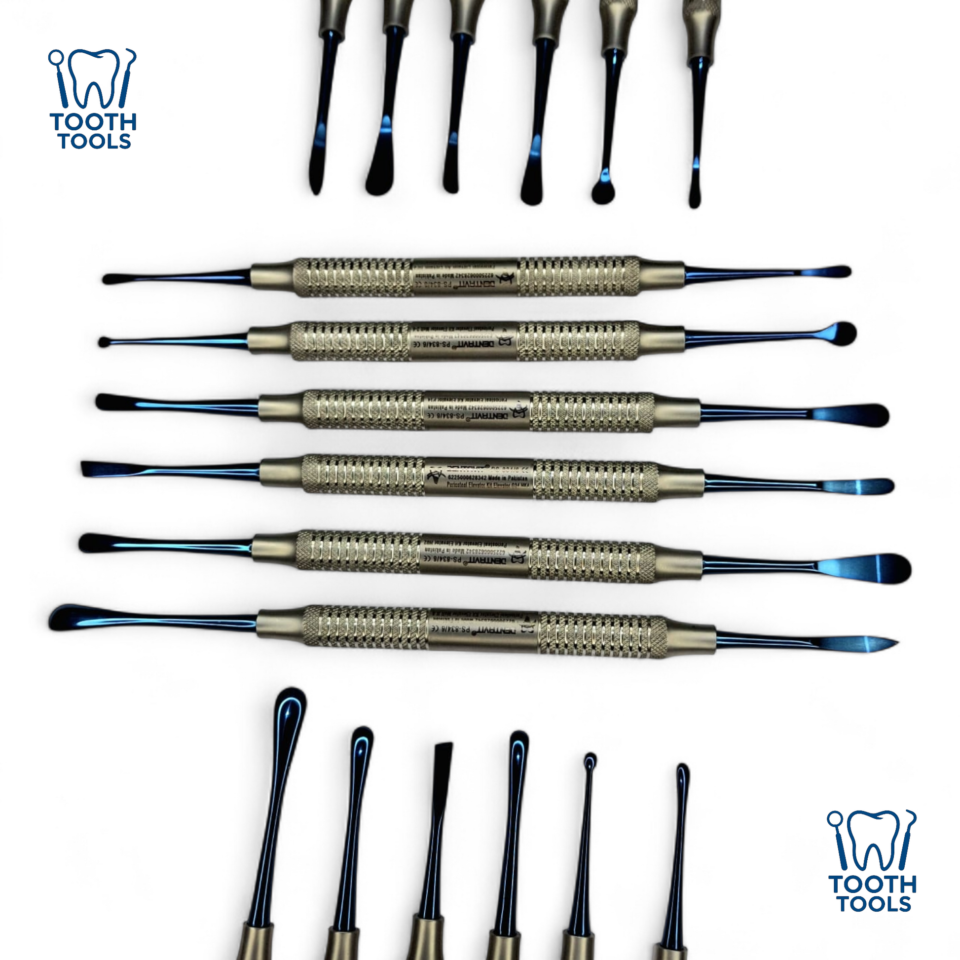 6-piece premium periosteal elevator set with blue titanium coating, professional dental surgical instruments for bone and tissue  .